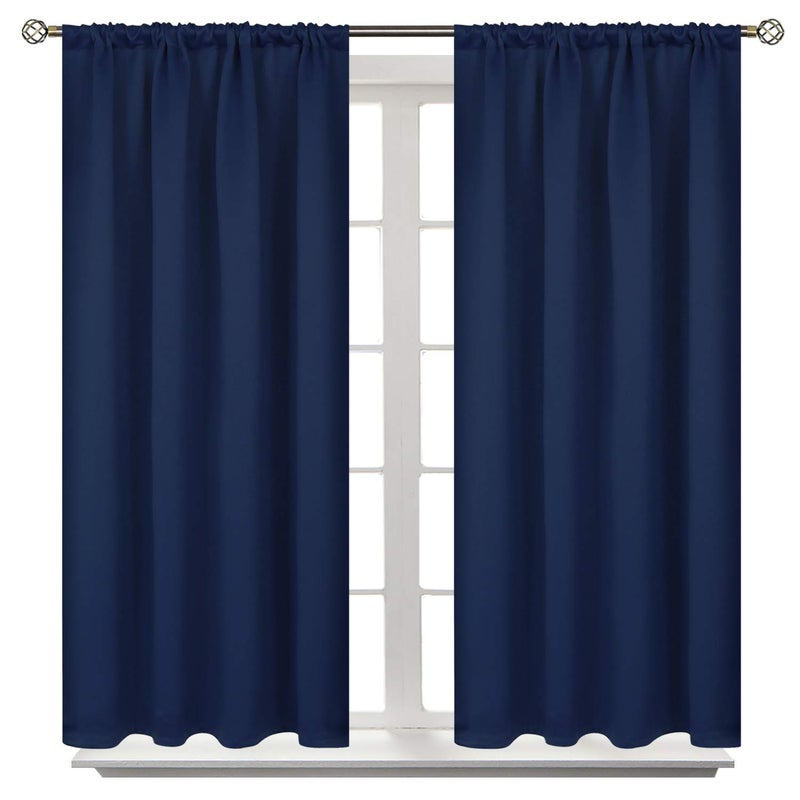 BGment Blackout Curtains for Bedroom 45 Inch Length - Room Darkening Drapes Thermal Insulated with Rod Pocket for Short Living Room Kitchen Bathroom Window, 42 x 45 Inch, 2 Panels, Navy Blue - Image 1